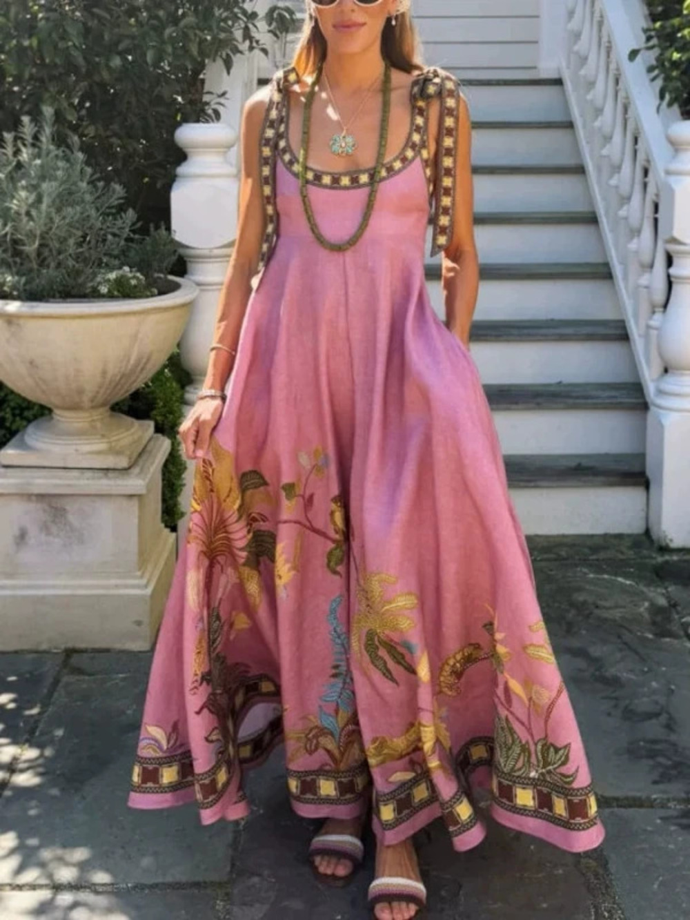 ZARA Linen Spaghetti Strap Relaxed Vintage Dress